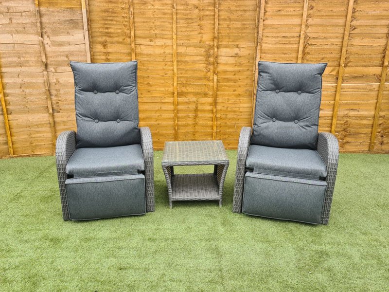2 Seat Aluminium Rattan Reclining Bistro Set Grey