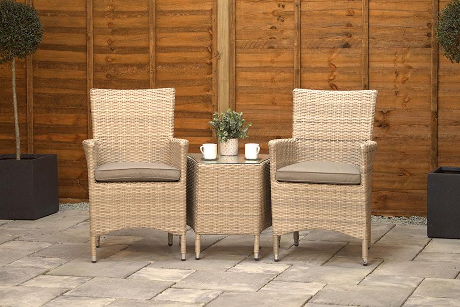 Natural Aluminium Rattan Bistro Set for 2 with Side Table