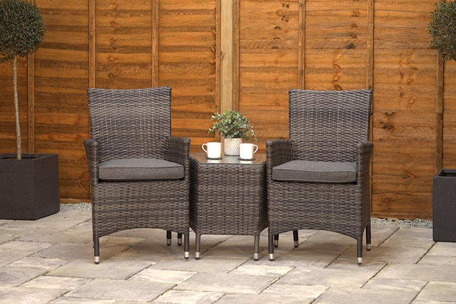Stone Grey Aluminium Rattan Bistro Set for 2
