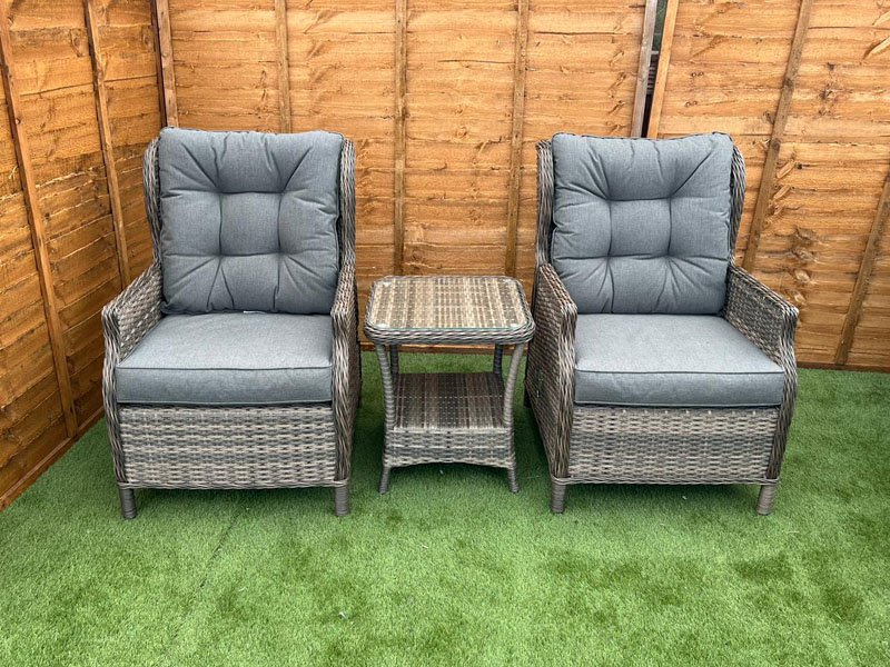 Brown Aluminium Rattan Reclining Bistro Set for 2